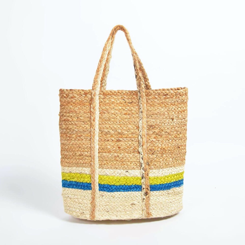 Handmade Braided jute striped tote bag